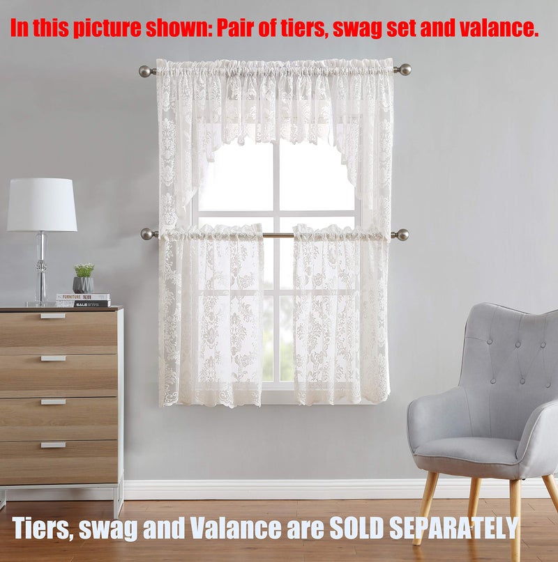 LinenZone Lace Kitchen Curtains. Window Treatment for Kitchen or Small Window. Lace Tiers Can Be Combined with Matching Swags or Valance for a Charming Farmhouse Look. (Fiona 30 x 36 White) - Image 3